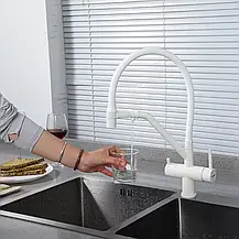 Змішувач для кухні GAPPO G4398-88 із підключенням фільтра питної води, гнучкий вилив, білий, фото 4
