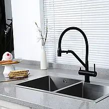 Змішувач для кухні з підключенням фільтра GAPPO G4398-86, чорний, фото 2