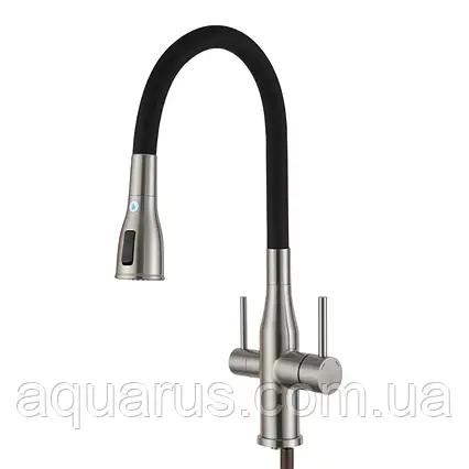 Змішувач для кухні GAPPO G4399-65 із підключенням фільтра питної води, сатин/чорний, фото 1