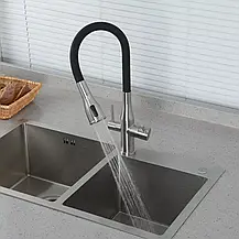 Змішувач для кухні GAPPO G4399-65 із підключенням фільтра питної води, сатин/чорний, фото 2