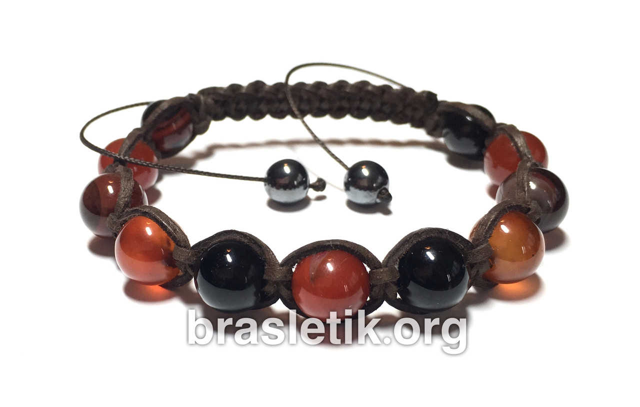 Кожаный браслет с натуральным камнем Сардоникс Shamballa - фото 2 - id-p115862022