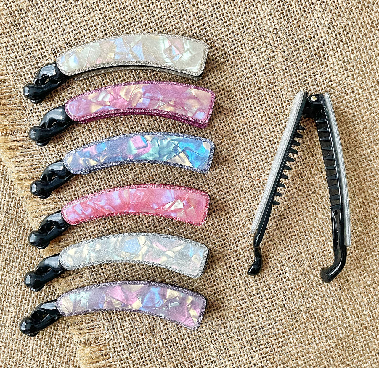 Шпилька банан для волосся пластік оптом 10 см 12 шт/уп КОЛЬОРОВІ, фото 1