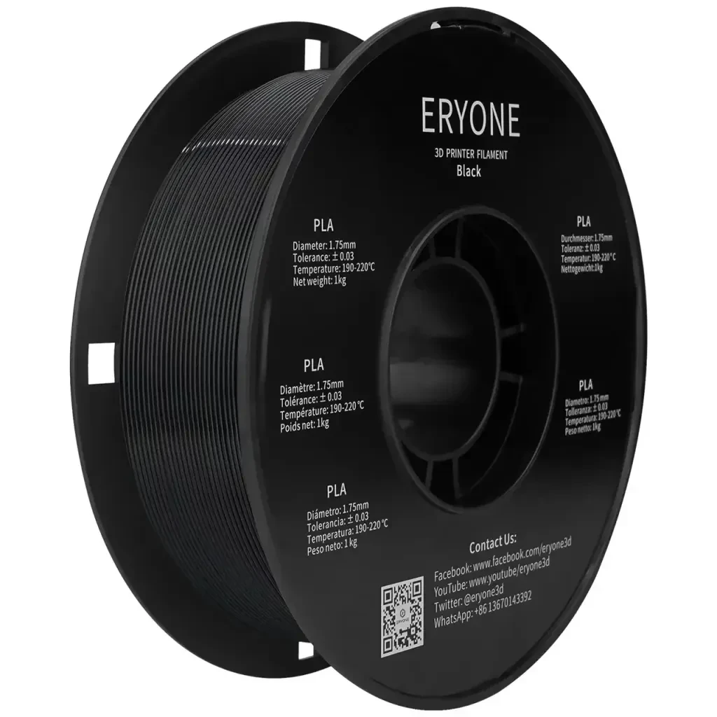 Пластик PLA філамент для 3Д друку ERYONE PLA Standard Black 1кг/1,75 мм 200°C-220°C