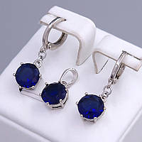 Набір ХР. Кулон та сережки. Родій. Камені: синій циркон. Довжина сережки: 25 мм. Довжина кулона: 15 мм.