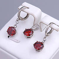 Набір ХР. Кулон та сережки. Родій. Камені: бордовий циркон. Довжина сережки: 25 мм. Довжина кулона: 14 мм.