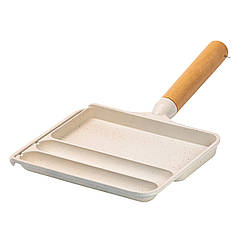 Сковорода прямокутна на 3 секції з антипригарним покриттям бежева Lugi