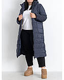 Зимовий пуховик для жінки, батальна зимова куртка пальто на овчині, з капюшоном, великі розміри, синій, 48 - 60, фото 2