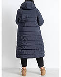 Зимовий пуховик для жінки, батальна зимова куртка пальто на овчині, з капюшоном, великі розміри, синій, 48 - 60, фото 7