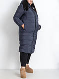 Зимовий пуховик для жінки, батальна зимова куртка пальто на овчині, з капюшоном, великі розміри, синій, 48 - 60, фото 8