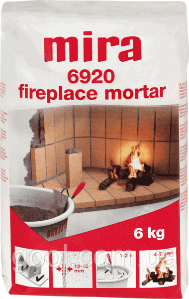 Розчин Mira 6920 Fireplace Mortar для кладки камінів печей барбекю з вогнетривкої шамотної цегли мішок 6 кг