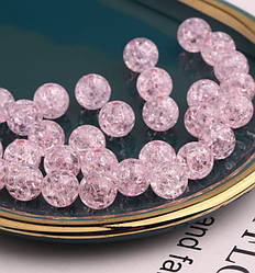 Намистини пластикові "Бите скло", 8 мм, світло-рожеві (30 шт)