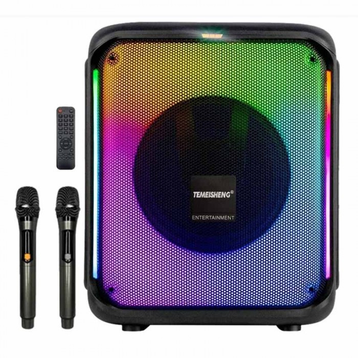 Портативна колонка Temeisheng 6828 сабвуфер з радіомікрофонами 120W+LED підсвітка