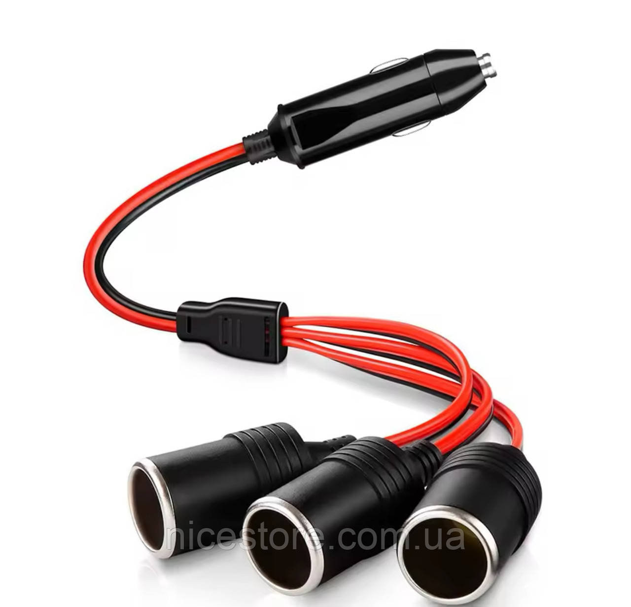 Розгалужувач автомобільний прикурювач-трійник YANTU 3 в 1 12-24 вольти 15А від прикурювача, фото 1