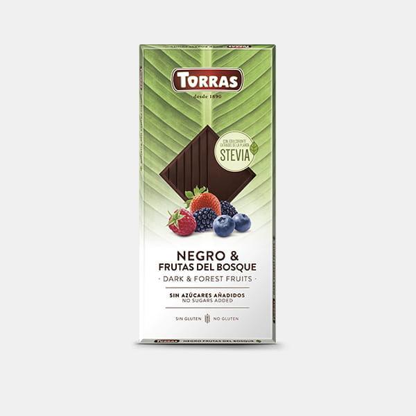 Чорний шоколад Torras Stevia із лісовими ягодами 125 г без цукру