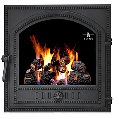 Дверцы чугунные для камина с огнеупорным стеклом Iron Fire Дверца топочная чугунная Cameron 480х475 мм