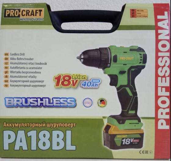Шуруповерт акумуляторний Procraft РА18BL (4 А/год) BRUSHLESS (без щітковий) дві батареї