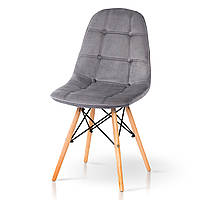 Сучасний стильний кухонний обідній м'який стілець велюр сірий на дерев'яних ніжках у кухню їдальню Джастін