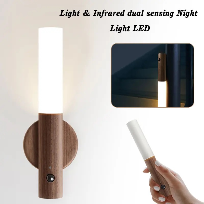 Дерев'яна настінна USB-лампа з датчиком руху Induction lamp AND850, фото 1