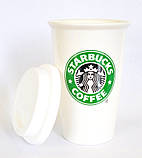 Чашка керамічна з силіконовою кришкою з поїлкою Starbucks 400 мл., фото 2
