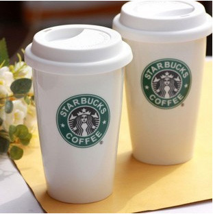 Чашка керамічна з силіконовою кришкою з поїлкою Starbucks 400 мл.