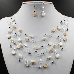 Комплект намистини та сережки жіночі довгі кришталеві та акрилові намистини білий колір 60х3,5х8 см