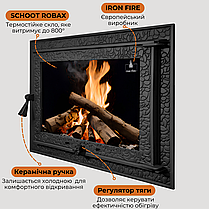 Дверцята чавунні для каміна з вогнетривким склом Iron Fire Дверцята топкові чавунні Magnus 700х500 мм, фото 5