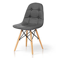 Зручний стильний м'який обідній кухонний сірий стілець з екошкіри на дерев'яних ніжках в кухню їдальню Джастін