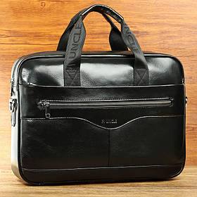Чоловічий портфель із натуральної шкіри Шкіряний портфель чоловічий Сумка-портфель чоловічий для ноутбука Чорний