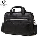 Чоловічий портфель із натуральної шкіри Шкіряний портфель чоловічий Сумка-портфель чоловічий для ноутбука Чорний, фото 2