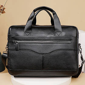 Чоловічий портфель із натуральної шкіри Шкіряний портфель чоловічий Сумка-портфель чоловічий для ноутбука Чорний