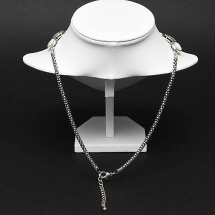 Кольє довге в стилі боххо кулон ромб зі сріблястими візерунками й елементами камінці з бірюзи довжина 65 см, фото 3