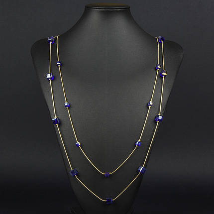 Кольє двошарове на золотистому ланцюжку з кристалами застібка карабін довжина 85-90 см, що переливаються, фото 1