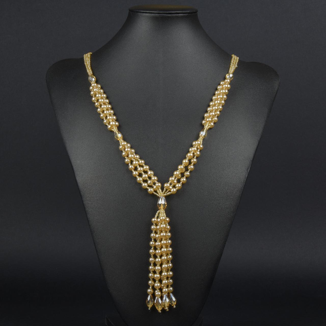 Намисто довгі з жовтими дрібними та великими намистинами та бісером із висувками без замка діаметр 80 см