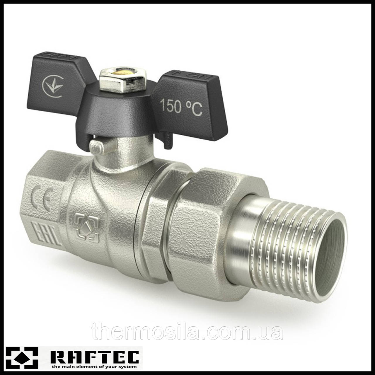 Кран кульовий з американкою (чорний метелик) Raftec 1"