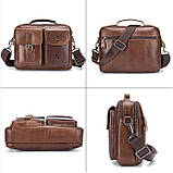 Чоловіча сумка через плече Натуральня шкіра Барсетка Чоловіча шкіряна сумка для документів планшет Коричнева, фото 4