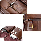 Чоловіча сумка через плече Натуральня шкіра Барсетка Чоловіча шкіряна сумка для документів планшет Коричнева, фото 6