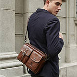 Чоловіча сумка через плече Натуральня шкіра Барсетка Чоловіча шкіряна сумка для документів планшет Коричнева, фото 8