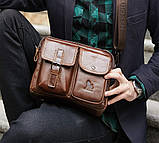 Чоловіча сумка через плече Натуральня шкіра Барсетка Чоловіча шкіряна сумка для документів планшет Коричнева, фото 9