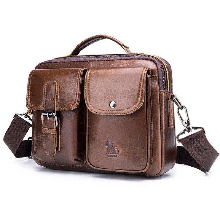 Чоловіча сумка через плече Натуральня шкіра Барсетка Чоловіча шкіряна сумка для документів планшет Коричнева, фото 1