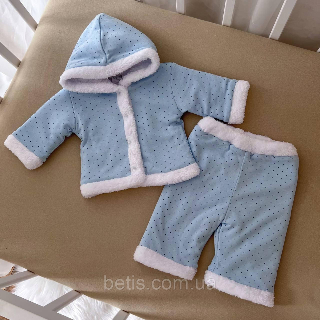 К-м "Крапочка" кофта, штани Блакитний Інтерлок,махра арт.27076475 Зріст 62-40(р)
