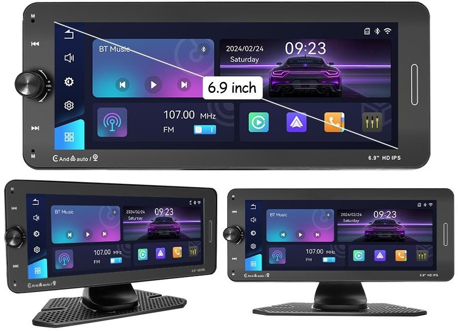 Універсальний сенсорний дисплей, монітор 6.9" car player 601W IPS з Apple CarPlay, Android Auto — Пульт на кермо, фото 1