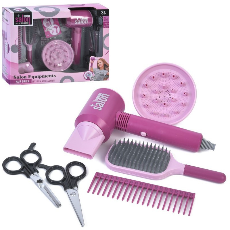 Набір перукаря дитячий YLQ-086A, фен-повітря 2 режими, 2 насадки, ножиці 2 шт., гребінці, фото 1
