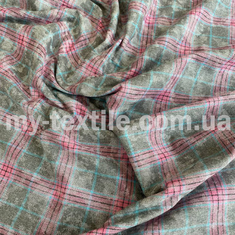 Сорочкова тканина Байка клітина Фланель 220 grm Сірий з рожевим