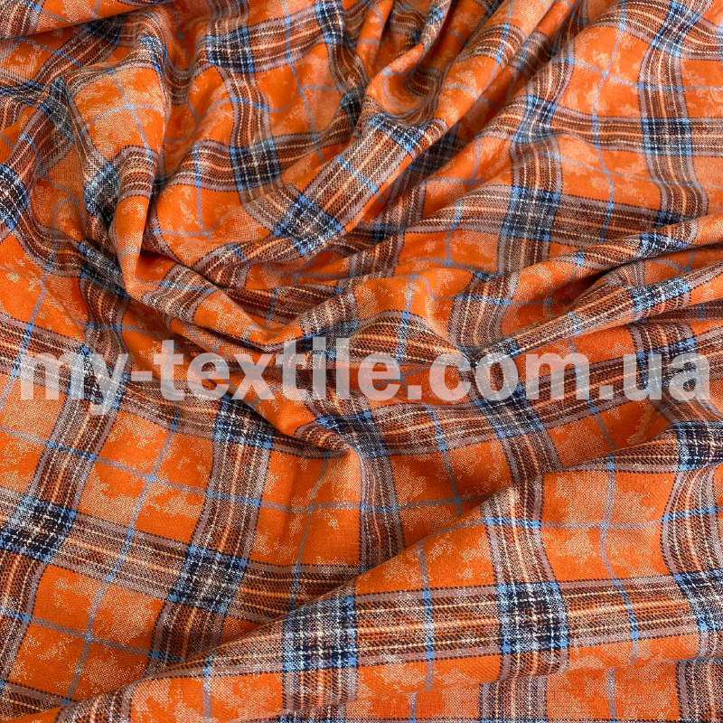 Сорочкова тканина Байка клітина Фланель 220 grm Помаранчевий з синім, фото 1