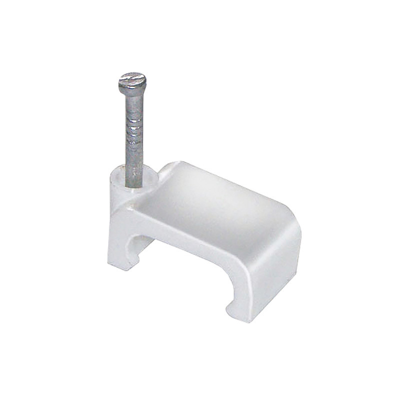 Скоба кріпильна 8мм пласка з цвяхом пластик білий (20шт) [USK21-08-020] UEC, фото 1