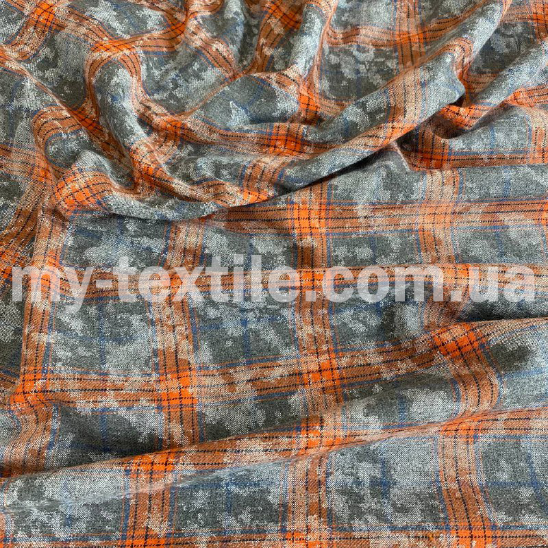 Сорочкова тканина Байка клітина Фланель 220 grm Сірий помаранчевий, фото 1