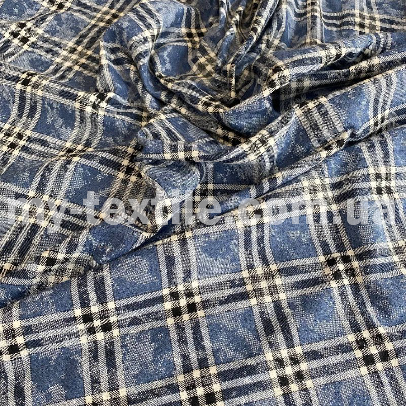 Сорочкова тканина Байка клітина Фланель 220 grm Синій із чорним, фото 1