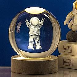 Декоративний 3D нічник кришталева куля, від USB, Космонавт / Світильник-нічник / Нічник дитячий