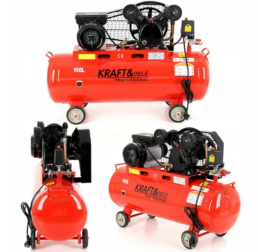 Компресор 100 л. Kraft&Dele KD402 2.8 кВт 580л/хв два циліндра Польща