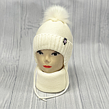 М 90063 Комплект для дівчинки: шапка на флісі з помпоном і вушками і хомут, 1-5 років, різні кольори, фото 2